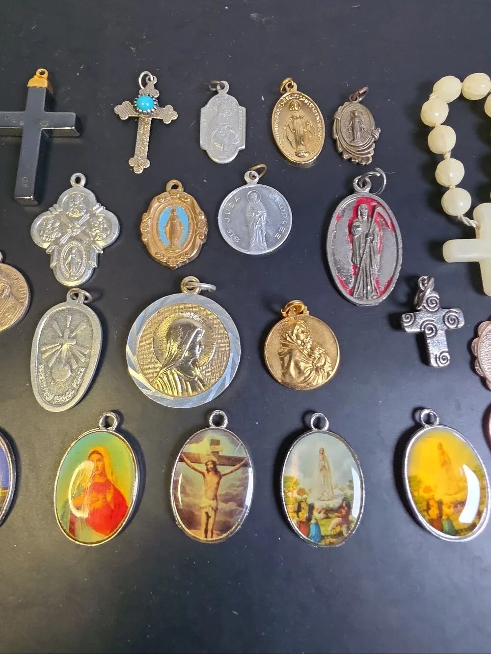 Religious 28 Medal Pendant Assortment in Gold and Silver Tones